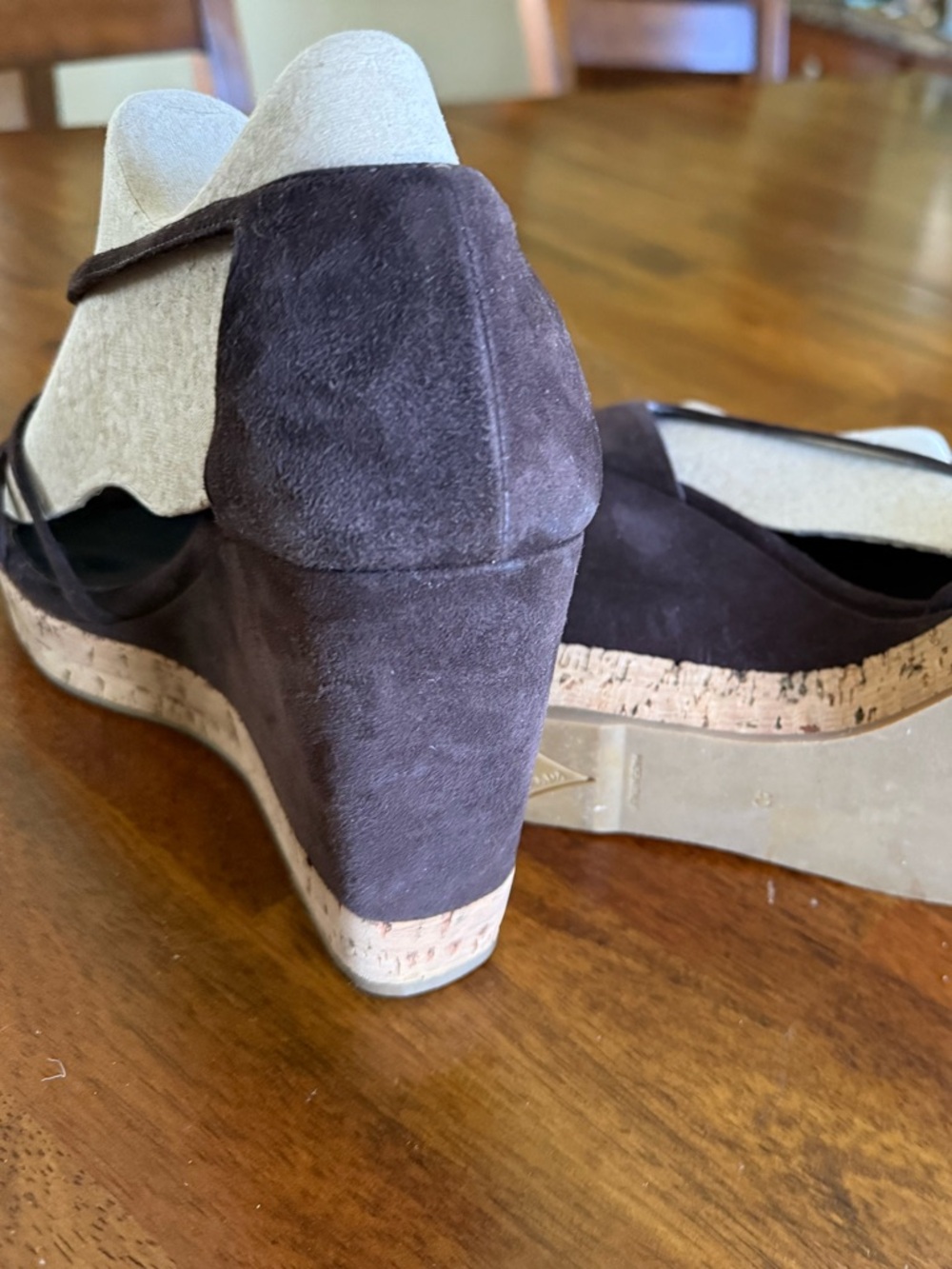 Prada Sandal Dark Brown Suede Wedge with Ankle Buckle - Picture 3 of 9